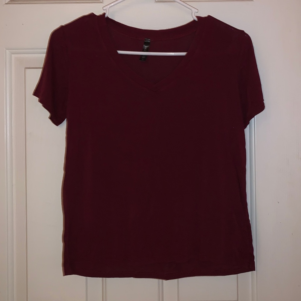 Red Short Sleeve Tee with V-Neck